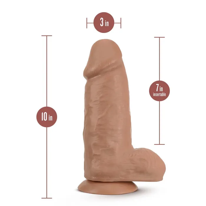 Blush Dildos Au Naturel By Blush Chub Realistic Mocha 10Inch Long Dildo With Balls Suction Cup Base