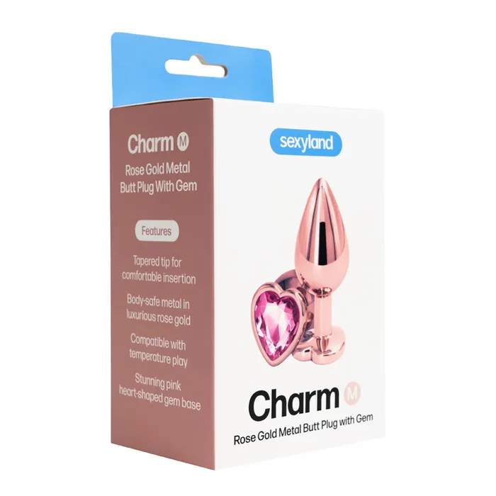 Female Sex Toys Sexyland Sexyland Charm Rose Gold Metal Butt Plug With Heart Gem Medium